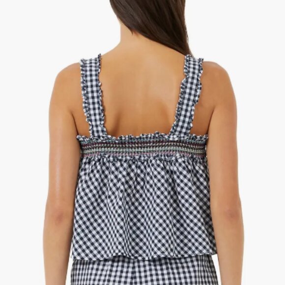 French Connection Adla Gingham Smocked Top MARINE-LINEN WHITE -‎ XS - Picture 2 of 5